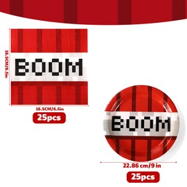 Pixel Party Plates and Napkins Set, 25pcs 9-Inch Plates and 25pcs 6.5-Inch Napkins, Pixel Birthday Party Supplies Game Themed Decorations for Kids Teens Adults