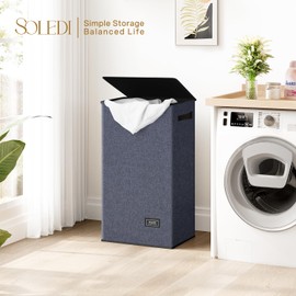 SOLEDI Laundry Hamper with Lid 100L Large & Tall Collapsible Laundry Basket, Clothes Hamper with Bag Removable Easy to Carry, Dirty Hampers for Bedroom, Bathroom, Dorm, College, Navy Blue