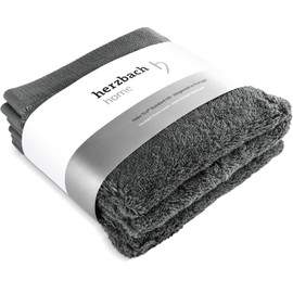 herzbach home Flannel Set of 3 30 x 30 cm - High Quality, Soft & Absorbent Mini Towels in Premium Quality - 100% Natural Cotton (Anthracite)