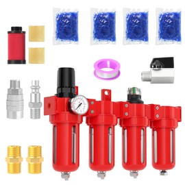 MEANLIN 1/4" NPT Industrial Grade 4 Stage Aluminum Air Drying System, Coalescing Filter, Double Particulate Filter, Desiccant Dryer and Air Regulator,Manual Drain For Plasma Cutter and Paint Spray