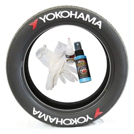 Tire Stickers Yokohama w/Logo - Permanent DIY Glue On White Tire Lettering Kit with Glue & 2oz Touch-Up Cleaner / 14-16 Inch Wheels / 1.50 Inches/White / 4 Pack