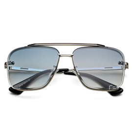 Retro Square Aviator Gradient Sunglasses Fashion Trendy Costume Eyewear Tony Stark Sun Glasses for Men Women- Silver/Gradient Blue