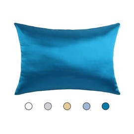 Hodeco Nature Silk Pillowcase 14x20 Inches Double Sides 100% Mulberry Silk 19 Momme Thick Silk Pillow Cover for Bed Pillow Sham Cover Toddler Size 36x51cm Silk Pillowcase, Peacock Blue 1 Piece