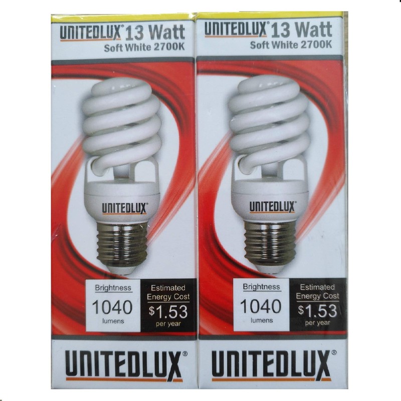 UNITEDLUX 13 Watt CFL Light Bulbs 60 Watt Equivalent, Compact