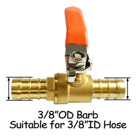Uenede 2PCS Solid Brass 3/8"OD Barb Ball Valve 2-way Shut-off Valve with 90° Operation Handle Hose Barb Fitting for Water/Oil/Gas