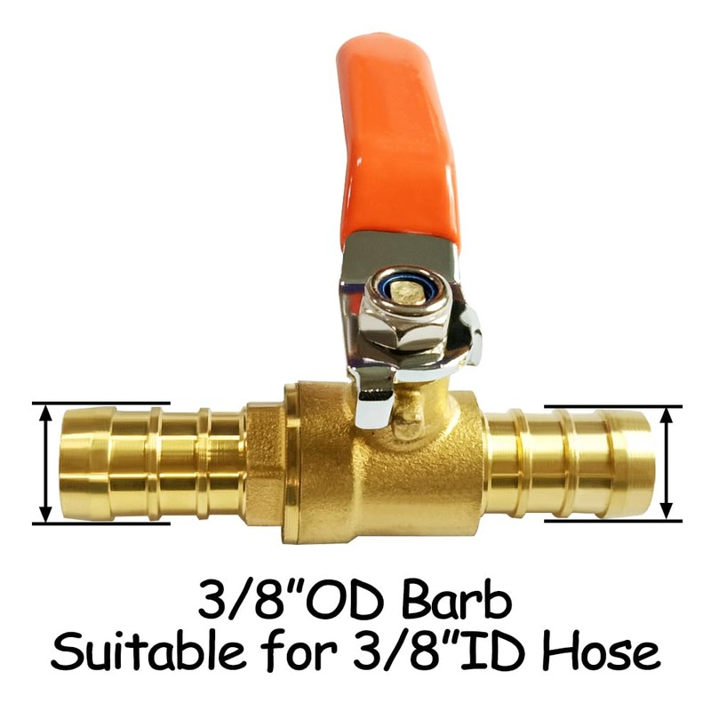 Uenede 2PCS Solid Brass 3/8"OD Barb Ball Valve 2-way Shut-off