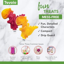 Tovolo - Moldes de silicona para paletas con varillas (4 unidades, dino) – Moldes reutilizables para hielo caseros y aperitivos congelados – Fabricante de paletas apilables con tapa, apto para