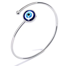 SmileBelle Silver Evil Eye Bangle Bracelets for Women, Mexican Adjustable Stainless Steel Cuff Bracelets for Teen Girls, mal de ojo Protection Bracelets as Mexican Gifts, Evil Eye Jewelry