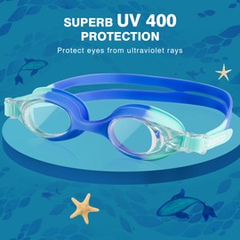 Dizokizo Swim Goggles for Kids 6-14(8-12), Adjustable Silicone Anti-Fog Swimming Goggles, UV Protection Kid Swimming Glasses, No Leak Pool Kid Swim Goggles for Girls Boys Youth (Black & Blue)