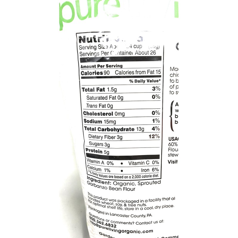 Pure Living Sprouted Garbanzo Bean Flour - 1.5 lbs