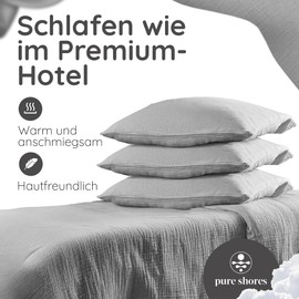 pure shores - Muslin Bed Linen Pillow 80 x 40 cm Cotton | Bed Linen Sets | 100% Cotton with Oeko-Tex | Zip | Bedding | Pillow 80 x 40 cm Duvet Cover | Light Grey