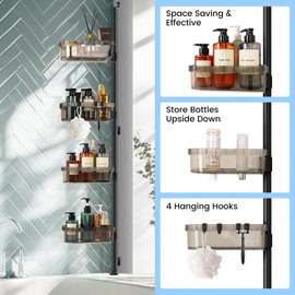 Floyzoy Shower Caddy Corner Shower Organizer, Bathtub Organizer 4 Baskets Rustproof Shower Shelves Bathroom Shower Rack Adjustable Bath Shelves for Essentials, 30 to 75 Inch