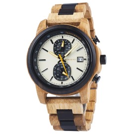 2win Wooden Watch for Men Luxury Chronograph Military Quartz Wrist Watch Date Display Stylish Natural Watch Unique Gift for Him (Champagne)