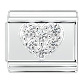 Italian Charm Bracelet Charms, Dangle Gold Heart, 9mm Stainless Steel Links Bracelets Jewelry for Women (Silver Heart - Clear Rhinestone)