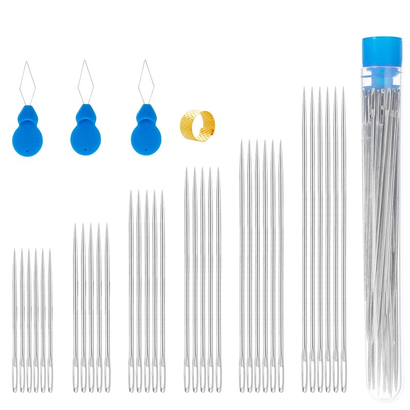 Ybxjges 60Pcs Large Eye Sewing Needles for Leather, 6 Sizes