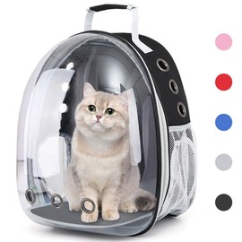 Pet Backpack Carrier with Harness Backpack with Bubble Clear Front for Cats, Small Dogs, Bunnies etc with Harness Included, Pet Carrier for Traveling, Walking, Hiking and Outdoor Activities
