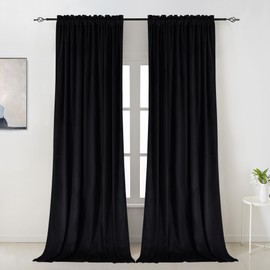 Yates Home Black Velvet Blackout Curtains 90 Inch Rod Pocket Thermal Insulated Window Soundproof Room Darkening Super Soft Luxury Privacy Curtain/Drapes/Panels for Living Room Bedroom
