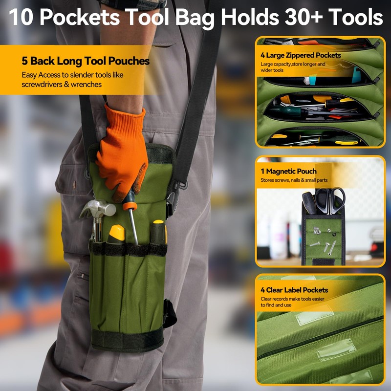 CLESOO Roll Up Tool Bag Organizer 10 Pockets Tool Roll