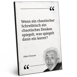 ARTFAVES Wooden Picture with Saying "Wenn EIN chaotischer Schreibtisch/Quote Albert Einstein" Modern Wooden Sign Black and White for Decoration or as a Gift for Office / Office / Funny