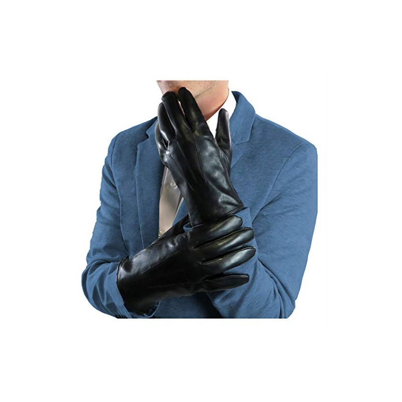 Debra Weitzner Mens Leather Gloves Black Touchscreen Gloves Rabbit Fur