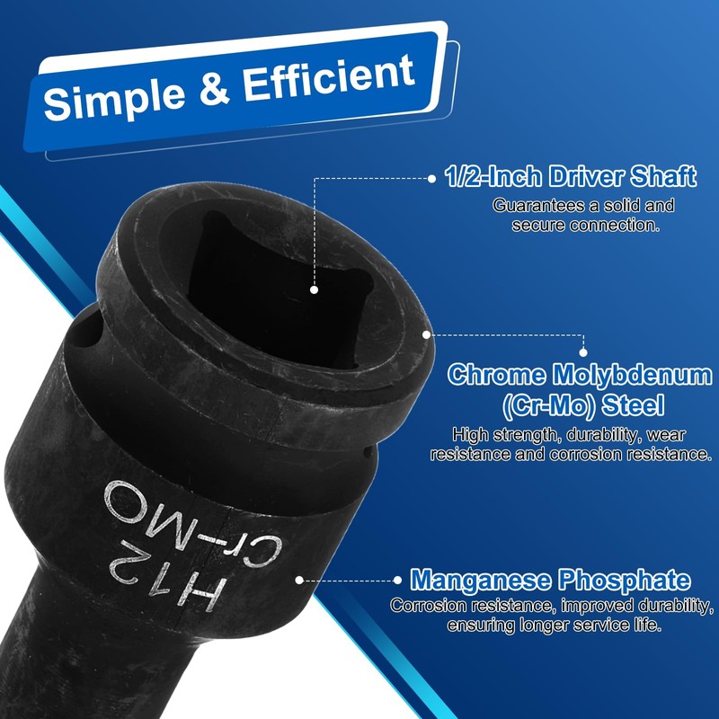 HARFINGTON 1/2" Drive Impact Hex Bit Socket 12mm Metric CR-MO