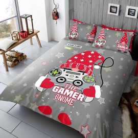VELVETIO Gonkmas Gamer Duvet Cover Set with Pillowcase, Printed Christmas Bedding Bedset Single, Reversible Xmas Gaming Controller Comforter Quilt, Multi