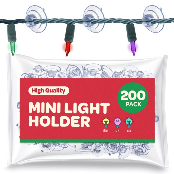 Christmas Light Suction Cups [Set of 100] Mini Light Suction Cup Hooks - Hang String Christmas Lights & Decorations - Christmas Light Suction Cup Clips - No Tools Required - Made in the USA