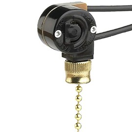 NTE Electronics 54-539 Steel Pull Chain Switch with Rope Cord, Single Pole, SPST Circuit, ON-Off Action, Black Nylon 66 Cover, 6 Amp, 125V