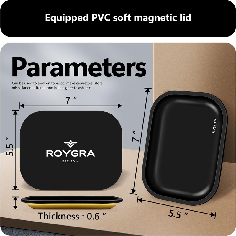 roygra Rolling Tray, Metal Matte Decorative Tray with PVC Soft