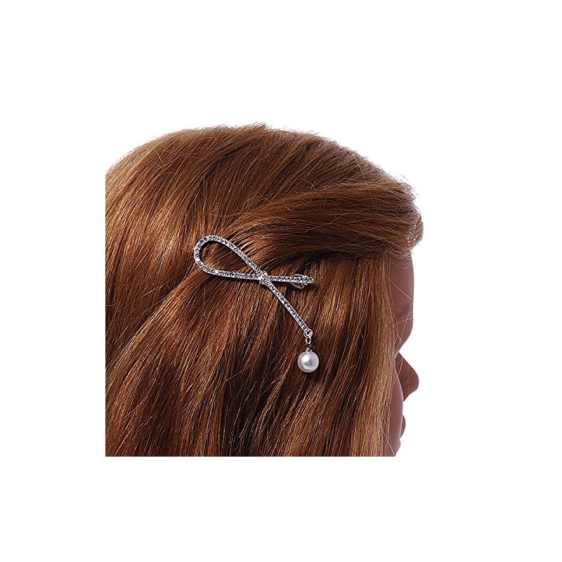 Silver Plated Clear Crystal, Simulated Pearl Bead Open Bow Hair