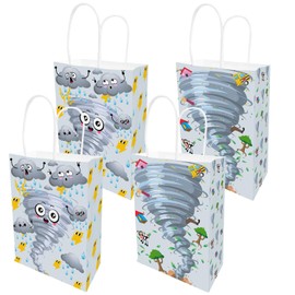 Tornado Party Paper Gift Bags with Handles , 2 Styles Party Favor Bags for Tornado Birthday Party Decorations, Goody Bags Candy Gift Bags for Kids Storm Chaser Tornado Theme 2nd 4th Party Supplies
