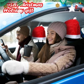 JIEYAO 4PCS Santa Claus Hat for Car Seat Headrest, Funny Car Decoration Interior Accessories Car Christmas Decorations Functional car Decoration, Suitable for Most Car Headrests