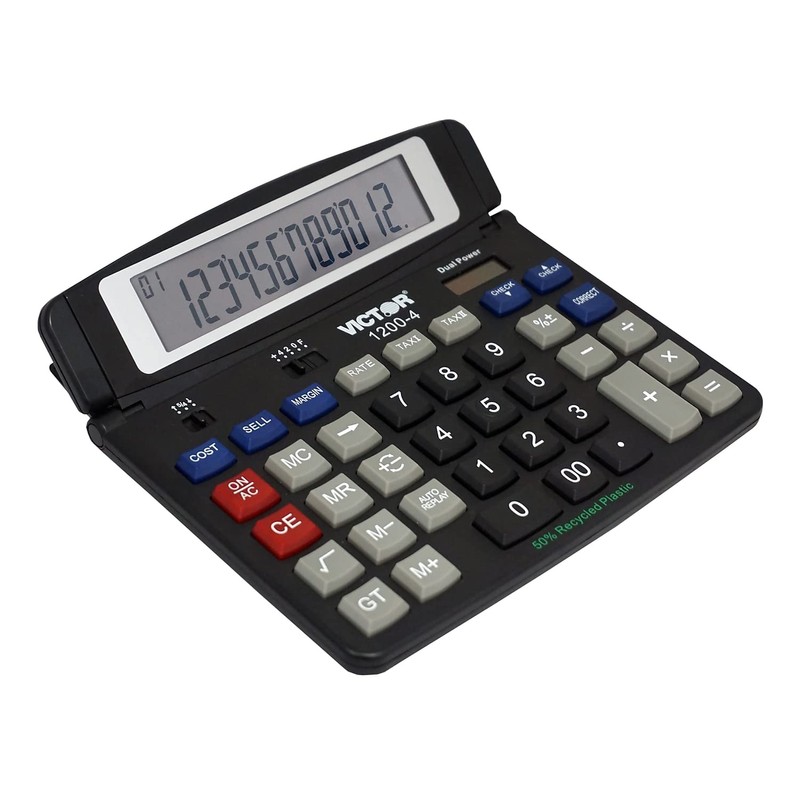 Victor Technology Professional 12-Digit Battery/Solar Powered Basic Calculator, Black (1200-4)