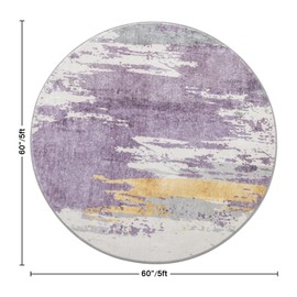 Asrug Abstract Round Rug 5ft,Dining Room Round Area Rug Non-Slip Machine Washable Circle Rugs for Living Kitchen Bedroom Nursery Entryway Playroom, Modern Soft Throw Floor Carpet Low Pile, Purple