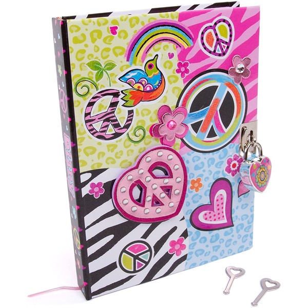 Hot Focus Peace Secret Diary with Lock – 7” Journal Notebook with 300 Double Sided Lined Pages, Padlock and Two Keys for Kids