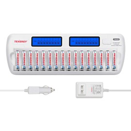 Tenergy TN438 16-Slot Smart Battery Charger for AA/AAA NiMH/NiCd LCD Display + 16 Premium AAA Rechargeable Batteries