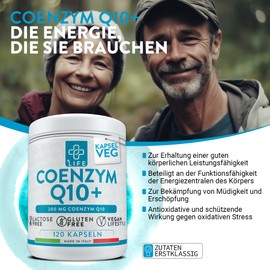 +LIFE - Coenzym Q10 Ubiquinol, 200 mg PiuLife® 120 Q10 Capsules High Dose of Ubiquinone Antioxidant Anti-Ageing