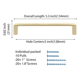 Haidms 10Pack Gold Kitchen Cabinet Handles Gold Cabinet Pulls, Gold Drawer Pulls Drawer Handles for Cabinet Kitchen Drawer Pulls 5inch Hole Centers