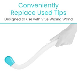 Vive Wiping Wand Toilet Aid - Bum Wipe Assist Tool for Toileting - 15" Long Reach Comfort Wiper for Obese, Bathroom Extender - Handicap Assistance for Bottom (Replacement Tips)