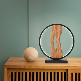 Lightbox LED Table Lamp with 28 cm Height - Timeless Table Lamp with Switch - 7.5 W - 850 lm - 3000 K - Made of Aluminium/Metal/Wood from Monterey Pine - in Black/Brown