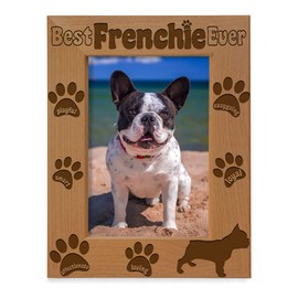 Kate Posh Best Frenchie Ever Engraved Leather Picture Frame, French Bulldog Photo Frame, Pet Memorial Gifts, New Puppy Gifts, Dog Lover Gift, Paw Prints on My Heart (5x7 Vertical)