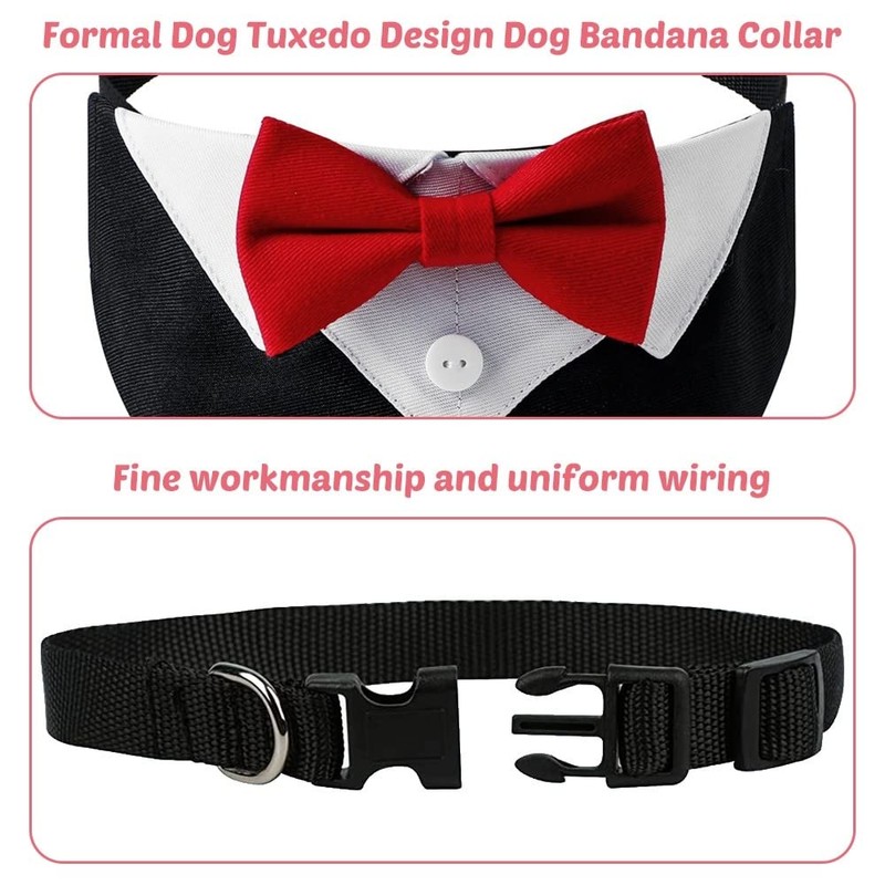 DONGKER Dog Tuxedo Collar, Adjustable Dogs Formal Tuxedo with Bow