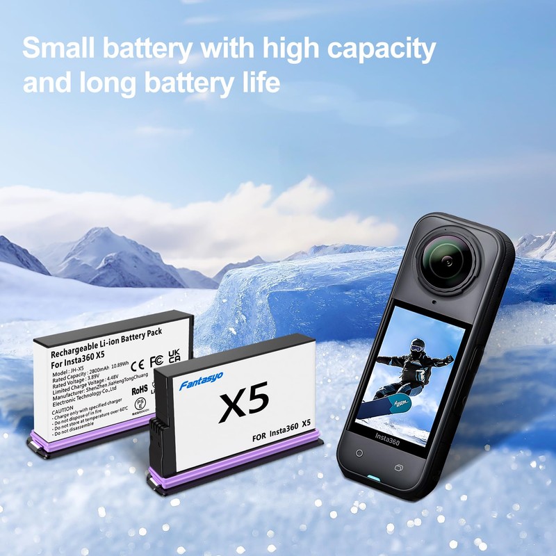 Fantasyo Insta 360 X5 Battery 2 Pack 2800mAh High Capacity