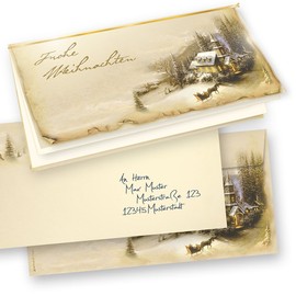 tatmotive 10-er Set Weihnachtskarten Klappkarten Grußkarten Set Motiv WINTERIDYLLE Frohe Weihnachten mit Umschlag und mit Einlegeblätter zum bedrucken