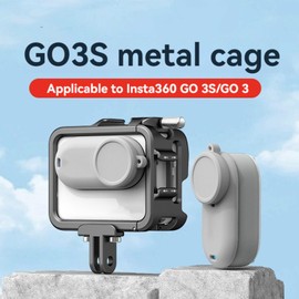 Generic Protective Accessories Kit Metal Protective Frame Cage, Rabbit Cage Bezel with Adapter and Silicone Protective Cover for Insta360 GO3S/GO3 Sports Camera Accessories (Metal Rabbit Cage-GO 3S)