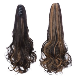 Clip-In Ponytail Extensions, Straight Curly Wavy Ponytail Extensions, Hair Extensions Like Real Hair, 45.5 cm, Medium Brown