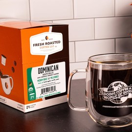 Fresh Roasted Coffee, Organic Dominican Republic | USDA Organic, Direct Trade, Kosher | Medium Roast 24 Pods for K Cup Brewers