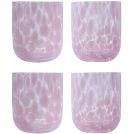 Stephanie Imports Set of 4 Handcrafted Double Old-Fashioned Confetti Drinking Glasses, 12 oz (Baby Pink & White)
