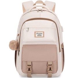 KROSIAS School Backpack for Girls Teens, Cute Aesthetic College Backpacks Large 15.6 Inch Laptop Bag Preppy Bookbag for Women Students Travel (Khaki Beige)