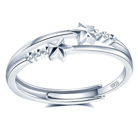 MICMIF Star Ring 925 Silver for Women Girls Adjustable Ring Women's 925 Sterling Silver Stars Band Ring Stacking Ring Jewellery Gift for Wife Girlfriend Mother, Silver, No Gemstone